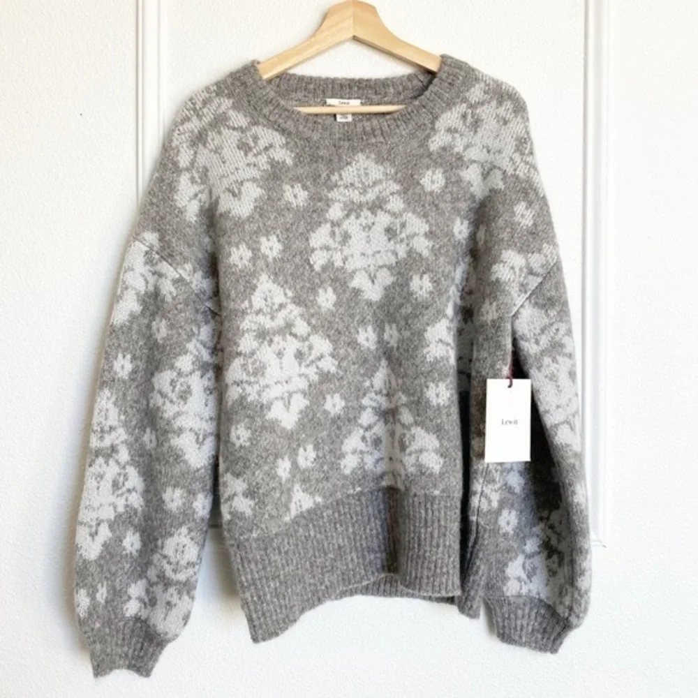 Lewit Jacquard mohair metallic and gray chunky wool mohair oversized  sweater